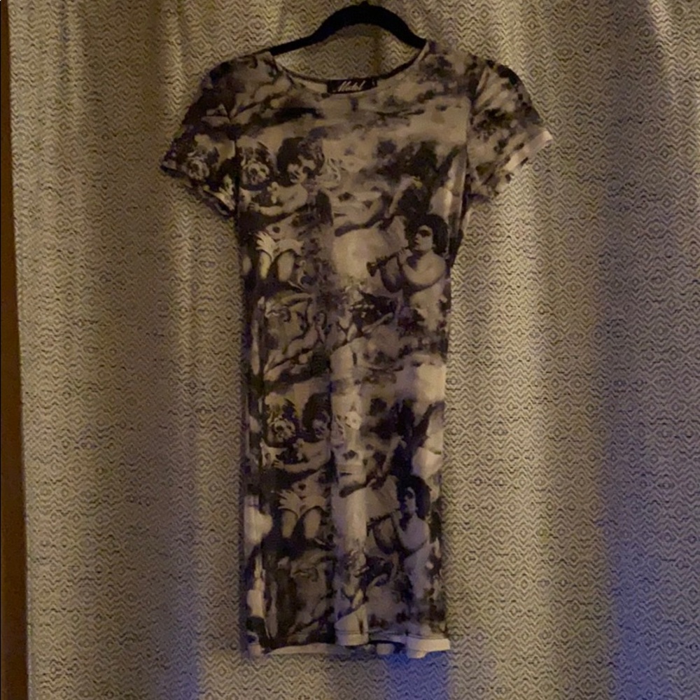 Motel Rocks sheer mini dress with cherub pattern